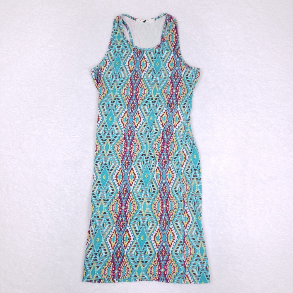 Liberty Love Bodycon‎ Dress Tribal Aztec Print Medium Sleeveless Blue Stretch